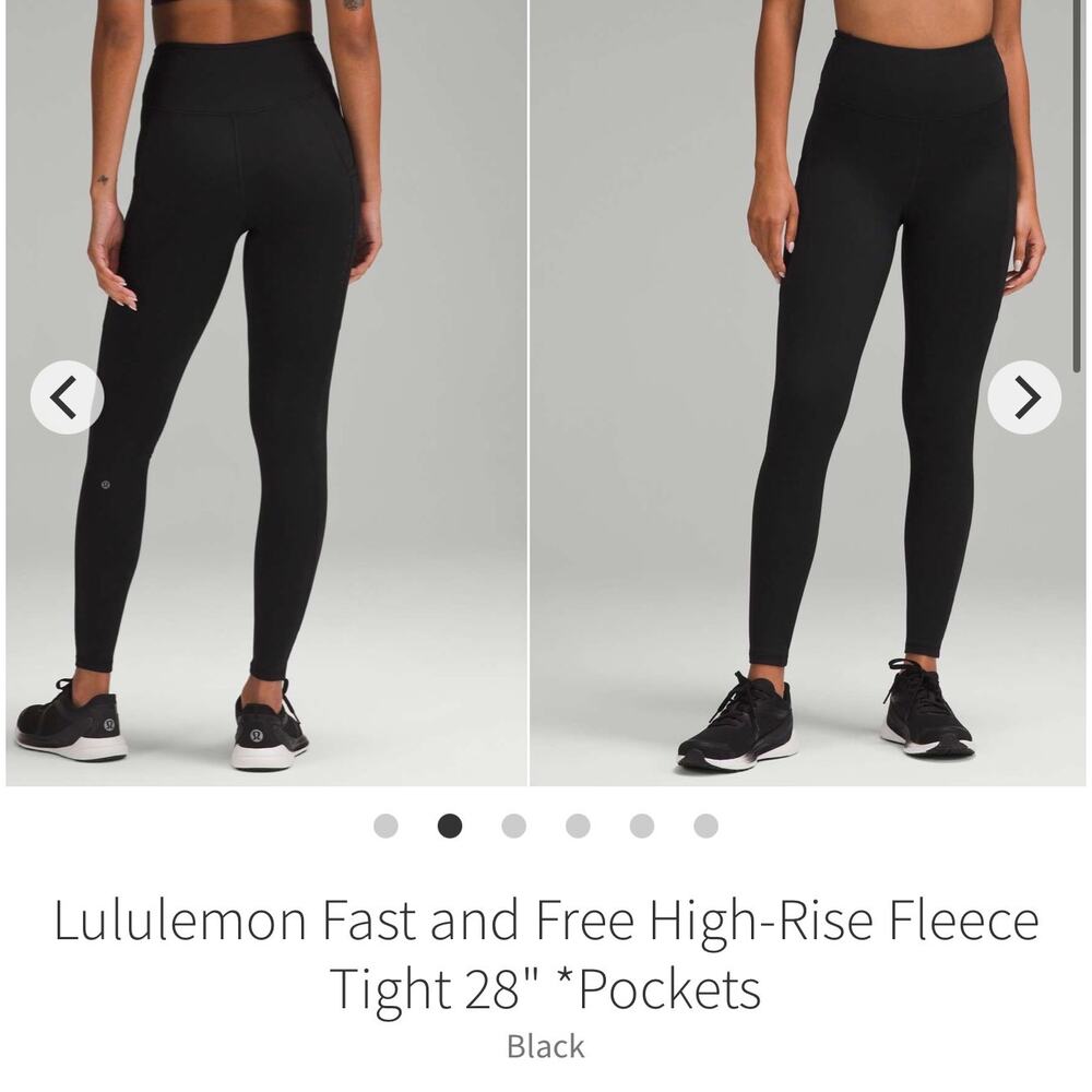 Lululemon Fast & Free High-Rise Fleece Tight 28" Pockets reflective Black sz 6